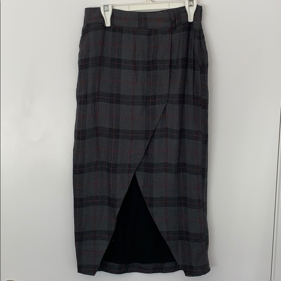 NWT XS Mango high-slit plaid midi skirt - Picture 2 of 6